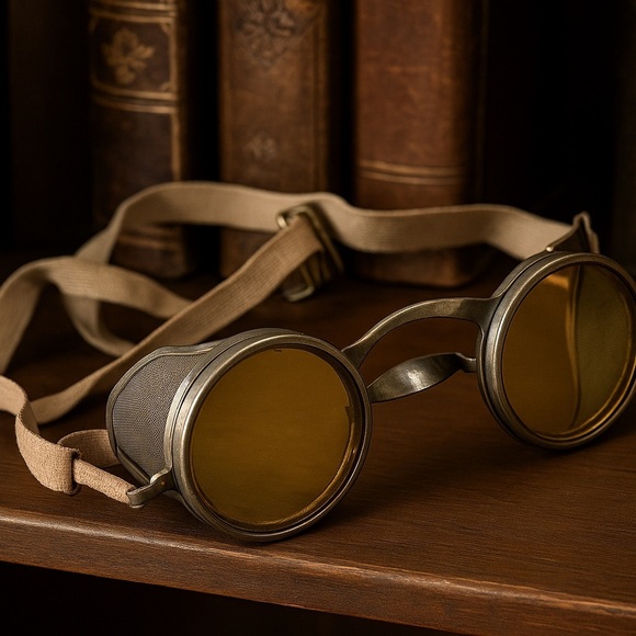 Vintage Wilson Goggles Yellow lens Metal Frame Side Mesh Steampunk Motorcycle - Picture 1 of 9